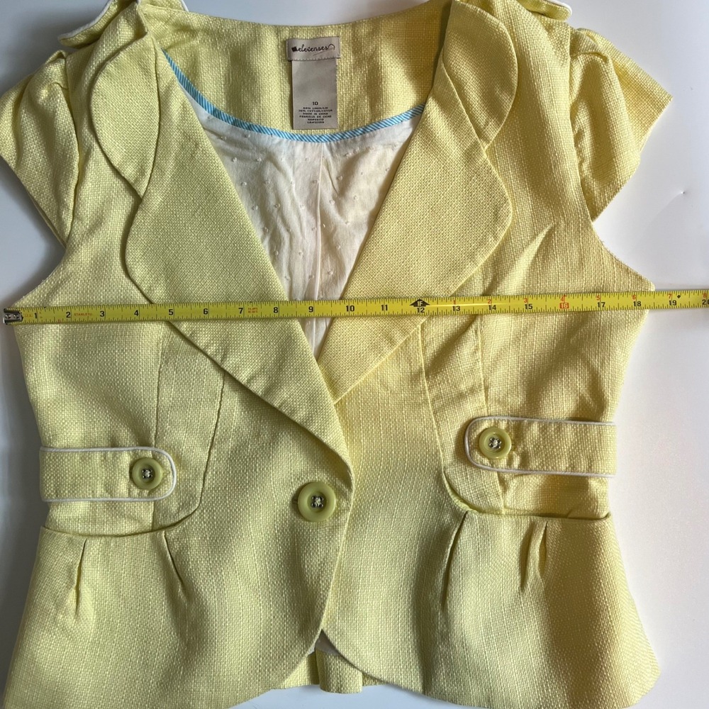 Anthro Elevenses Size 10 Cropped Blazer Vest Yellow Linen Peplum Twee Whimsy - Picture 7 of 10